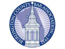 Burlington county state bar association established in 1932 legal organizational logo